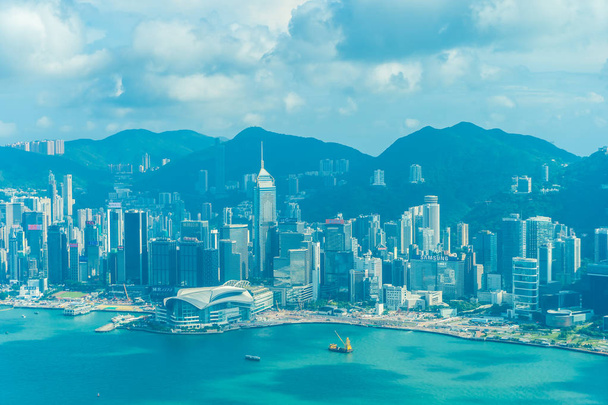 Belle architecture bâtiment extérieur paysage urbain de hong kong ville skyline avec fond bleu ciel
 - Photo, image