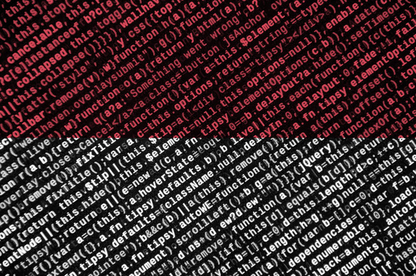 Indonézia zászló ábrázolja a képernyőn, a program a kódot. A koncepció a modern technológia és a helyszíni fejlesztés. - Fotó, kép