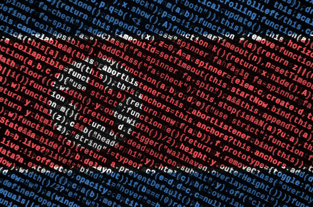 Észak-Korea zászló ábrázolja a képernyőn, a program a kódot. A koncepció a modern technológia és a helyszíni fejlesztés. - Fotó, kép