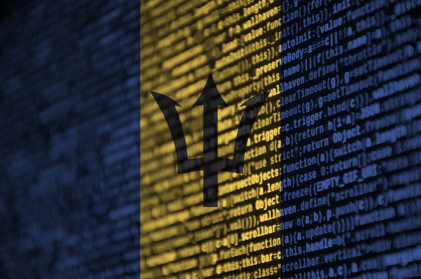 Barbados flag  is depicted on the screen with the program code. The concept of modern technology and site development. - Photo, Image