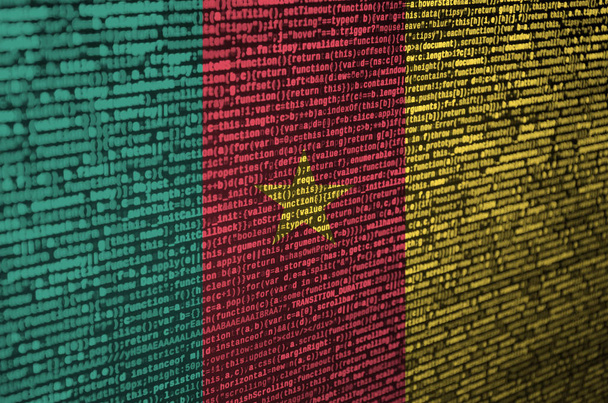 A bandeira dos Camarões é representada na tela com o código do programa. O conceito de tecnologia moderna e desenvolvimento de locais
. - Foto, Imagem