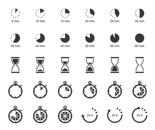 Χρονόμετρο και Άμμος ρολόι εικονίδιο για χρήση ως μαγείρεμα οδηγίες στερεά ή γλύφου στυλ διάνυσμα - Διάνυσμα, εικόνα