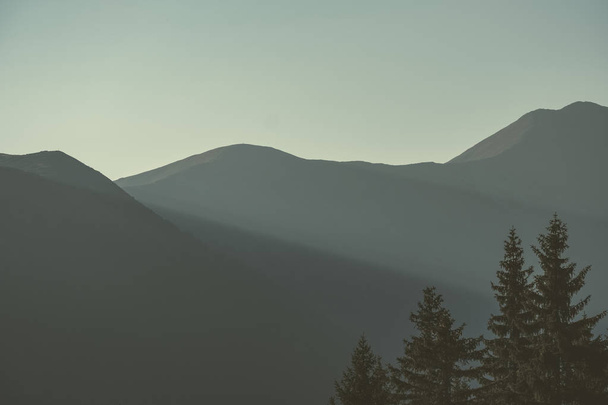 luz de la mañana que sube sobre las cimas de las colinas y los bosques en las montañas Tatra en Eslovaquia
 - Foto, Imagen