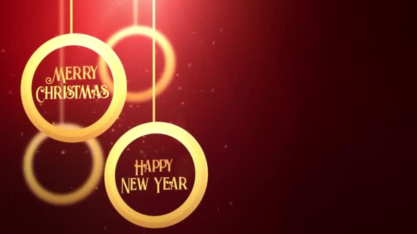 Golden moving bauble ball falling down Merry Christmas Happy New year festive seasonal celebration placeholder red background - Footage, Video