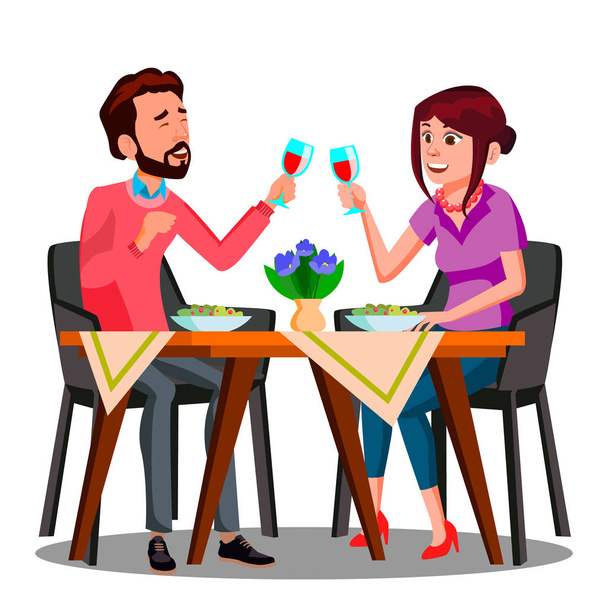 Fiatal pár egy étterem vektorban pohár bort ivott. Elszigetelt illusztráció - Vektor, kép