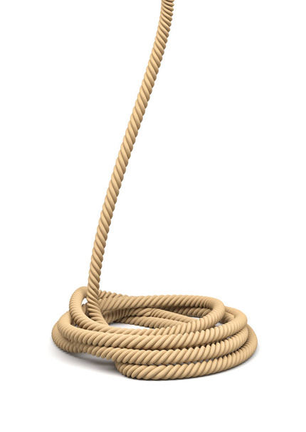 3d rendering of a single natural rope lying in a round coil with one side of the line lifted up. - Фото, зображення