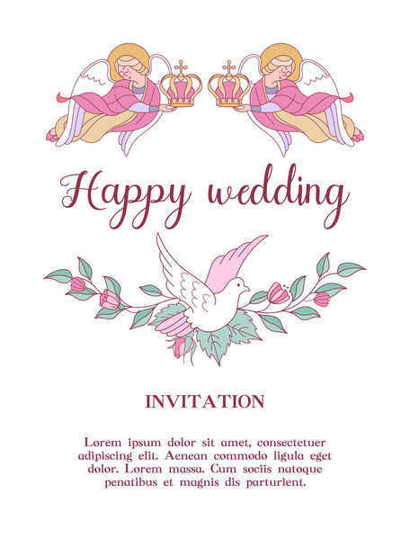 Happy wedding. Vector illustration. Wedding ceremony.  Romantic wedding card, wedding invitation. - Vector, afbeelding