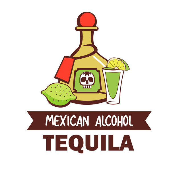 Текіла. Популярний мексиканський алкоголік. Cactus vodka .Vector ілюстрація в стилі мультфільму. - Вектор, зображення