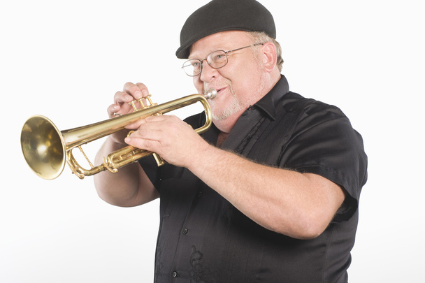 Happy Man Playing Trumpet - Foto, afbeelding