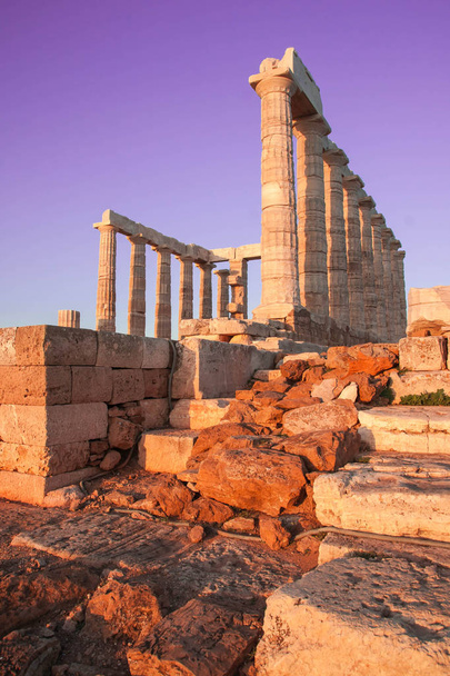 Image of Temple of Poseidon at sunset , Atiika, Greece - Fotoğraf, Görsel