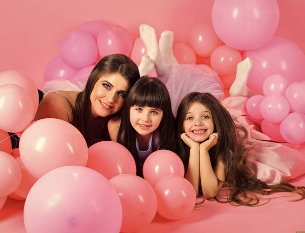 Family, children, mother with party balloons. - Foto, Imagen