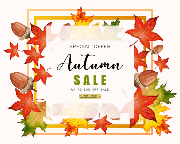 Banner for Autumn sale with fall leaves. - Vector, Imagen