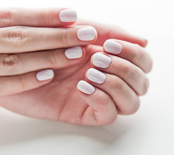  female hands, white manicure - Фото, изображение