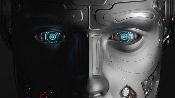 Very detailed futuristic robot eyes closeup view. 3D Render - Photo, Image