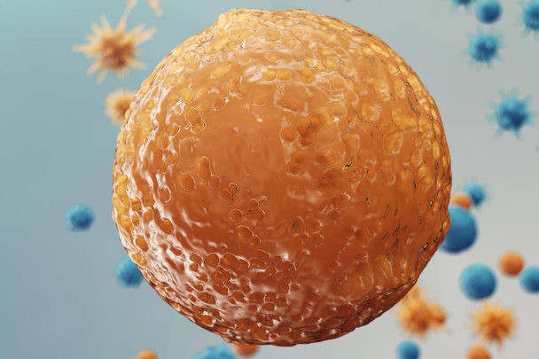 Abstract background virus. The concept of science and medicine, reducing immunity in the body. Influenza virus, hepatitis virus, cells that infect the living organism, 3d illustration - Photo, Image