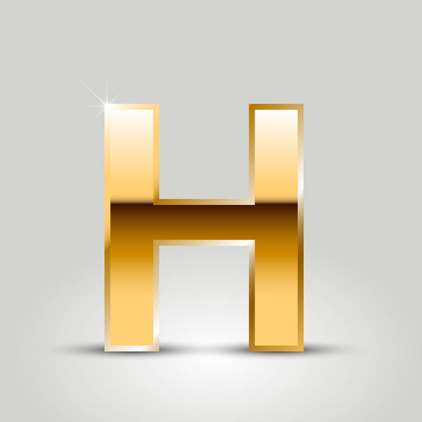 Golden letter h uppercase font isolated on white background  - Vector, Image