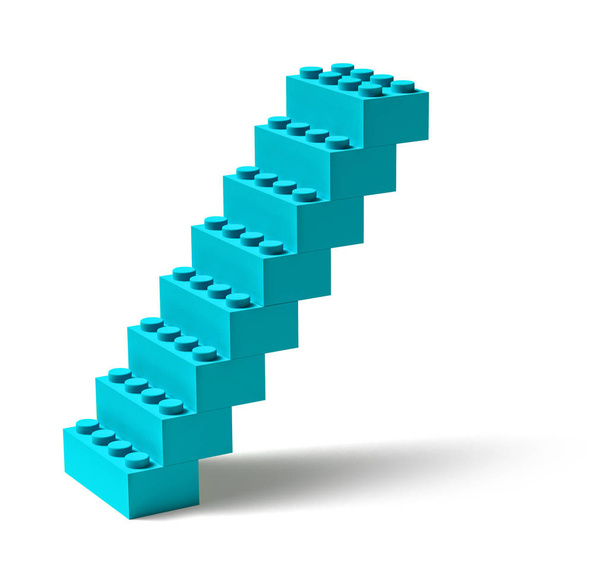 Bloque de construcción de juguete empinado escaleras azules aisladas
 - Foto, imagen
