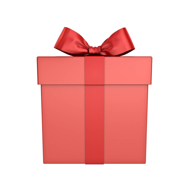 rote Geschenkschachtel oder Geschenkschachtel mit roter Schleife isoliert auf weißem Hintergrund 3D-Rendering - Foto, Bild