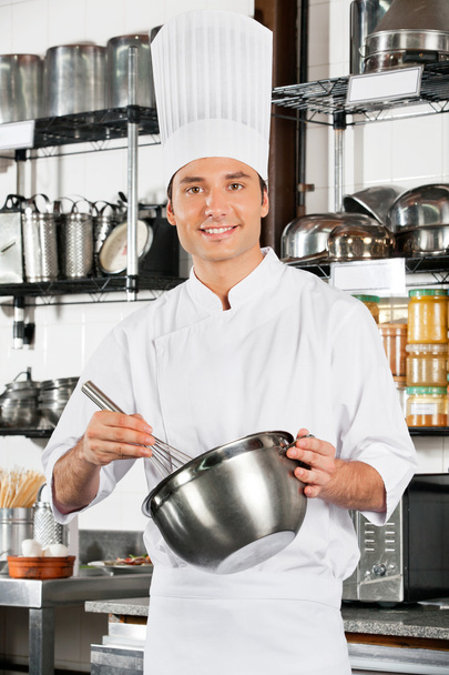 Male Chef With Wire Whisk And Mixing Bowl - Foto, Imagem