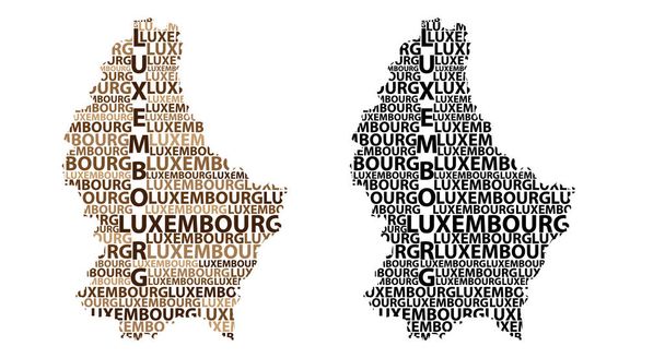 Luxemburg levelet text térképvázlatot, Luxemburgi Nagyhercegség - alakú a kontinens megjelenítése Luxembourg - barna és fekete vektoros illusztráció - Vektor, kép