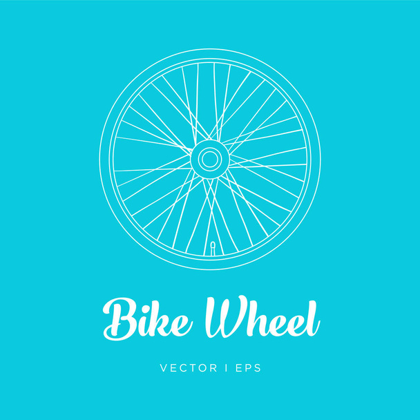 Lovely romantic bike wheel, blue background. Outline hand drawn illustration. - Vettoriali, immagini