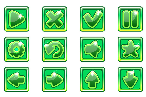 Векторный зеленый квадратный набор кнопок для Ui
 - Вектор,изображение