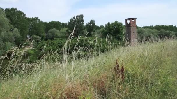 2 σε 1 αρχαία εγκαταλειφθεί πύργο επιφυλακή κατάφυτη ανάμεσα σε βλάστηση χόρτο - Πλάνα, βίντεο
