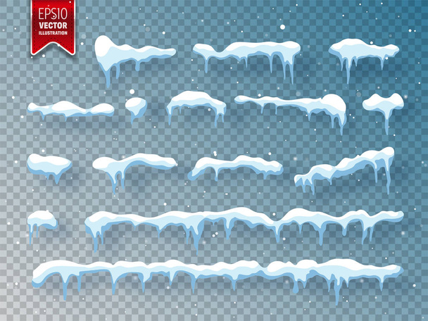 Schnee, Eiskappe mit Schatten. Schneefall und Schneeflocken. Wintersaison. transparenter Hintergrund. Weihnachten und Neujahr. - Vektor, Bild
