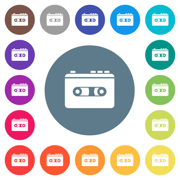 Vintage retro walkman flat white icons on round color backgrounds. 17 background color variations are included. - Vector, Image