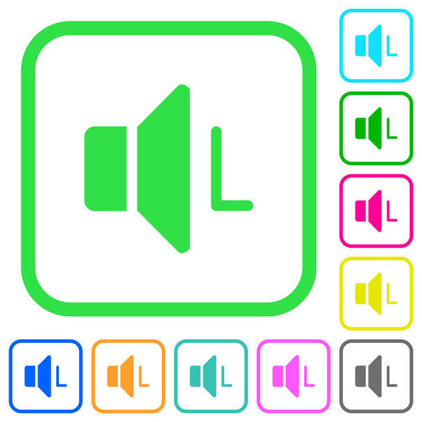 Vlevo zvukový kanál živé barevné ploché ikony v zakřivené hranic na bílém pozadí - Vektor, obrázek