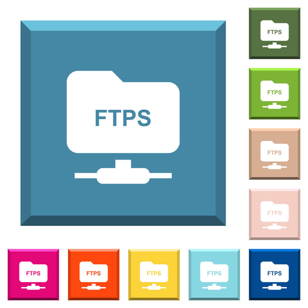 FTP over ssl witte icoontjes op geslepen vierkante knoppen in verschillende trendy kleuren - Vector, afbeelding
