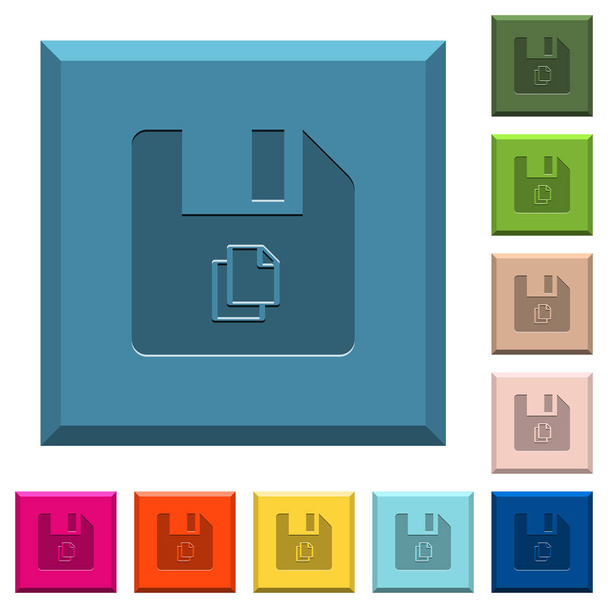 Arquivo de cópia ícones gravados em botões quadrados afiados em várias cores da moda
 - Vetor, Imagem