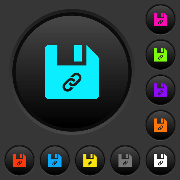 Fichier attachement boutons poussoirs sombres avec des icônes de couleur vive sur fond gris foncé
 - Vecteur, image
