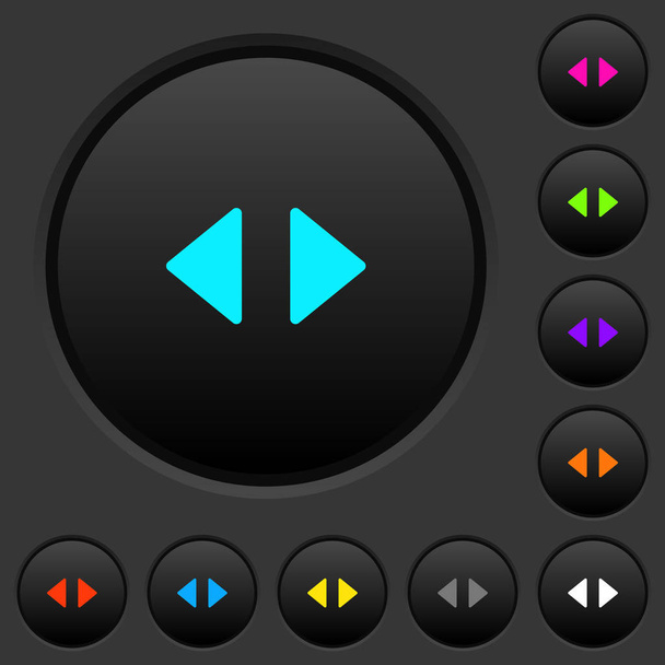 Horizontal control arrows dark push buttons with vivid color icons on dark grey background - Vector, afbeelding