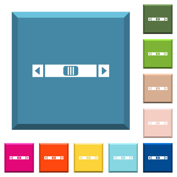 Barra de desplazamiento horizontal iconos blancos en botones cuadrados con bordes en varios colores de moda
 - Vector, Imagen