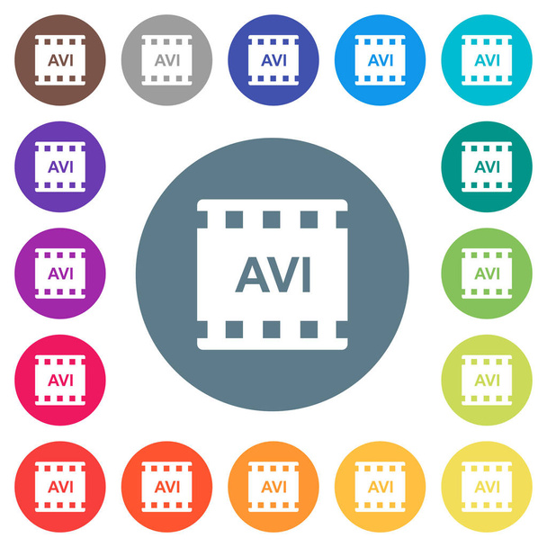 Icone bianche piatte in formato AVI su sfondi a colori rotondi. 17 variazioni di colore di sfondo sono inclusi
. - Vettoriali, immagini