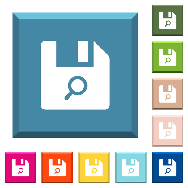Find file white icons on edged square buttons in various trendy colors - Vector, Image