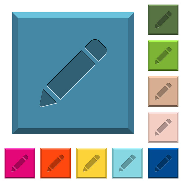 Μονό μολυβιού με καουτσούκ χαραγμένο εικόνες σε κομμένες τετράγωνα κουμπιά σε διάφορα μοντέρνα χρώματα - Διάνυσμα, εικόνα