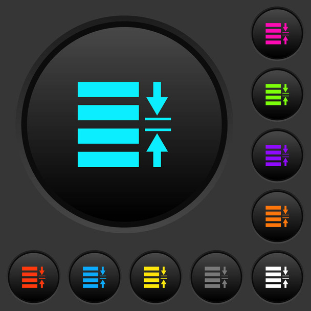Adjust line spacing dark push buttons with vivid color icons on dark grey background - Vektor, obrázek