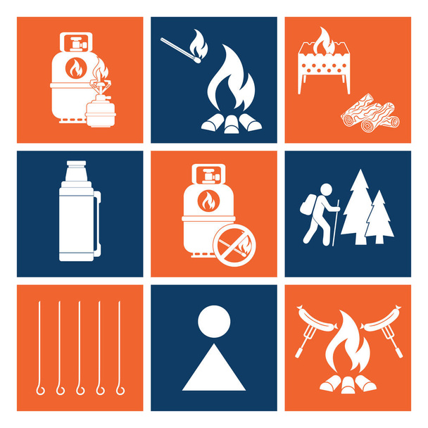 Set of camping equipment icons. Vector illustration - Vector, Image