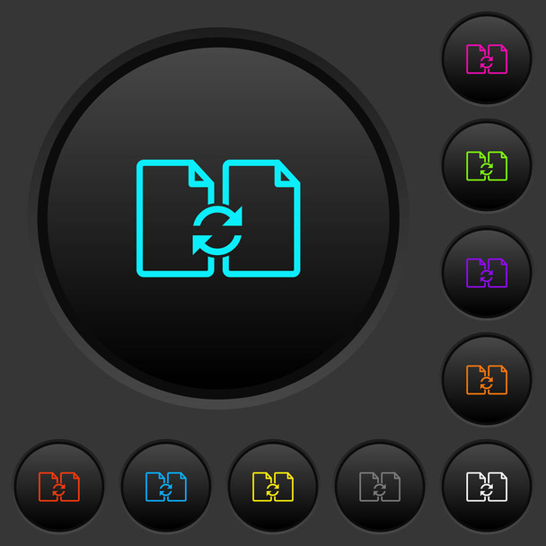 Troque documentos botões escuros com ícones de cores vivas no fundo cinza escuro
 - Vetor, Imagem