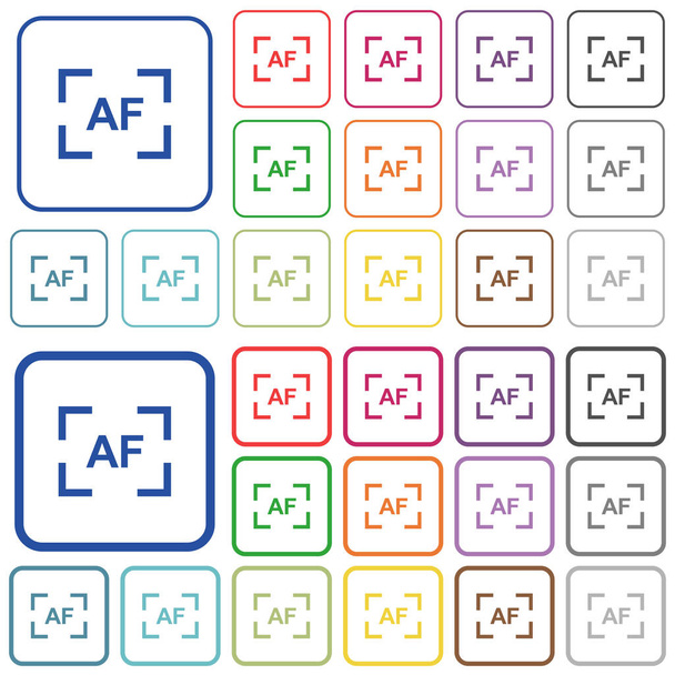 Modo de enfoque automático de la cámara color iconos planos en marcos cuadrados redondeados. Versiones finas y gruesas incluidas
. - Vector, Imagen