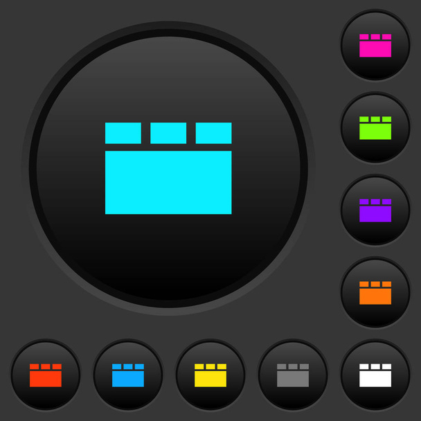 Horizontal tabbed layout dark push buttons with vivid color icons on dark grey background - Vector, afbeelding