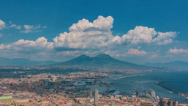Panoramic aerial view of the city of Naples, Italy and Mount Vesuvius - Photo, Image