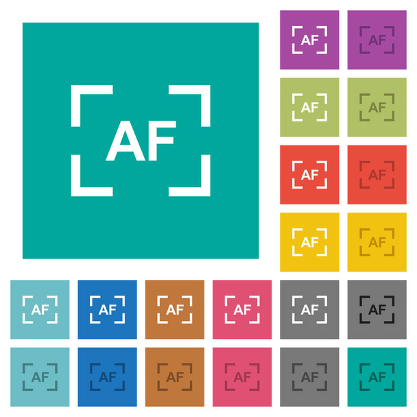 Camera autofocus mode multi colored flat icons on plain square backgrounds. Included white and darker icon variations for hover or active effects. - Vector, Image