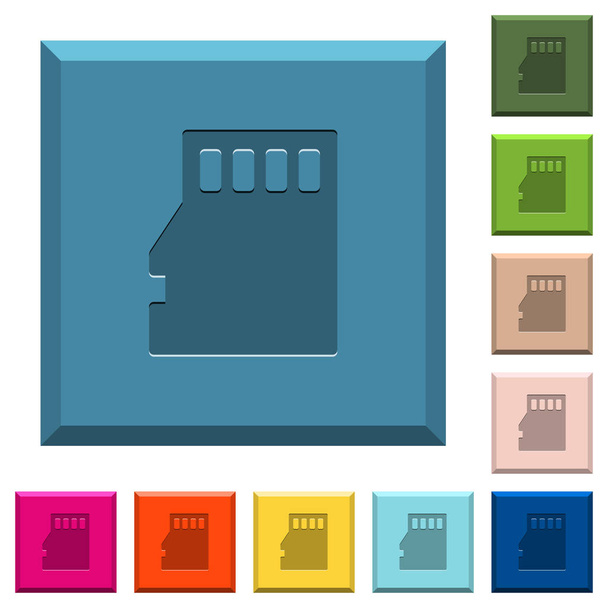 Micro SD tarjeta de memoria iconos grabados en botones cuadrados con bordes en varios colores de moda
 - Vector, Imagen
