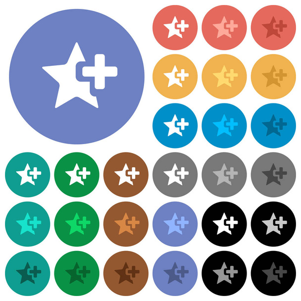 Add star multi colored flat icons on round backgrounds. Included white, light and dark icon variations for hover and active status effects, and bonus shades on black backgounds. - Vektor, kép