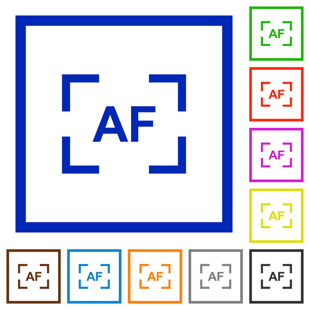 Kamera-Autofokus-Modus flache Farbsymbole in quadratischen Rahmen auf weißem Hintergrund - Vektor, Bild