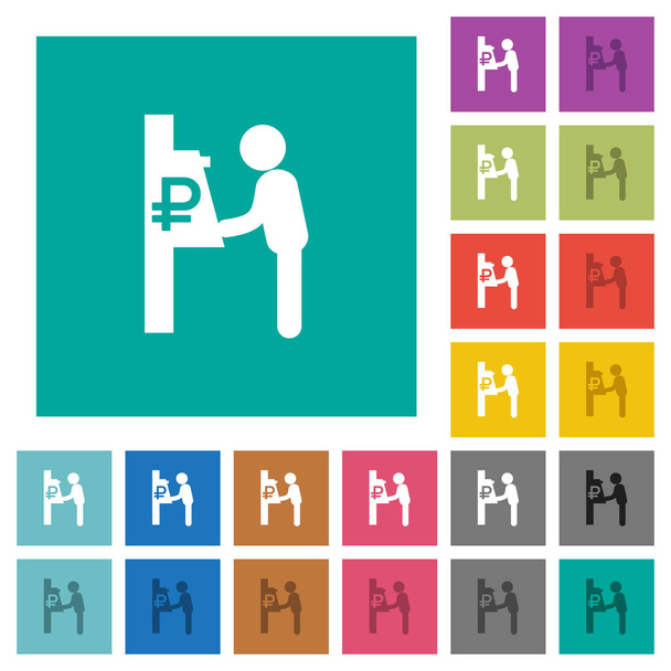 Ruble cash machine multi colored flat icons on plain square backgrounds. Included white and darker icon variations for hover or active effects. - Vector, Image