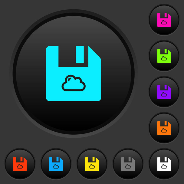 Felhő fájl sötét nyomógomb élénk színek ikonok sötét szürke háttér - Vektor, kép